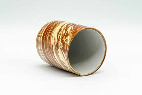 Japanese Teacup - Gyokusen Red and White Nerikomi Yunomi - 140ml - the yunomi tilted to show the white glazed interior