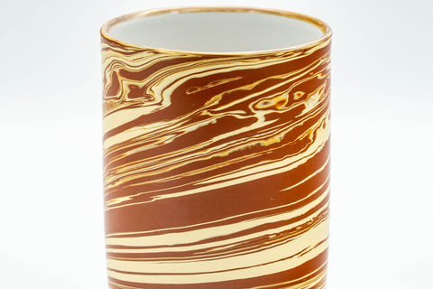 Japanese Teacup - Gyokusen Red and White Nerikomi Yunomi - 140ml - top-down view showing the marbled rim and white interior