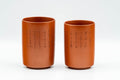 Japanese Teacups - Pair of Kanji Tokoname-yaki Meoto Yunomi - the meoto pair shown side by side
