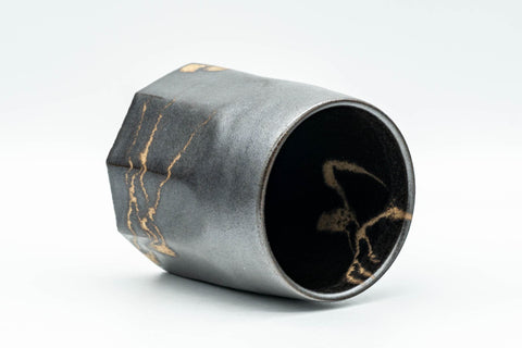 Japanese Teacup - Matte Black Nonagonal Yunomi - 160ml - top-down view showing the interior