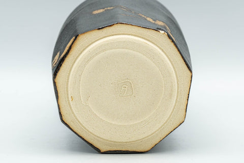 Japanese Teacup - Matte Black Nonagonal Yunomi - 160ml - angled view from above showing the base and faceted body