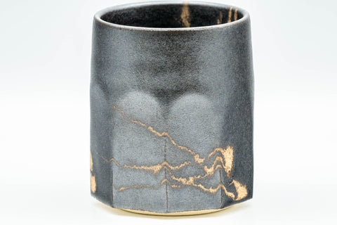 Japanese Teacup - Matte Black Nonagonal Yunomi - 160ml - side view showing the nine facets of the body
