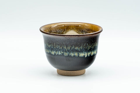 Japanese Teacups - Set of 5 Drip-Glazed Yunomi - 80ml - a single teacup shown front view