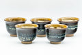 Japanese Teacups - Set of 5 Drip-Glazed Yunomi - 80ml - top-down view of the five teacups showing the beige interiors
