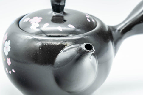 Japanese Kyusu - 金閣寺 Kinkakuji and Cherry Blossom Black Kurodei Teapot - 350ml - Tezumi