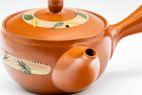 Japanese Kyusu - Autumn Leaves Striped Tokoname-yaki Teapot - 175ml - Tezumi