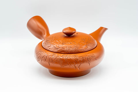 Japanese Kyusu - 柏扇 Hakusen Isomura - Large Engraved Tokoname-yaki Debeso Teapot - 550ml