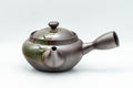 Tezumi — Japanese Kyusu - 萬古焼 Obi-ami Banko-yaki Teapot with Green Ash Glaze - 350ml — top-down view of the lid