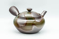 Tezumi — Japanese Kyusu - 萬古焼 Obi-ami Banko-yaki Teapot with Green Ash Glaze - 350ml — three-quarter view
