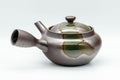 Tezumi — Japanese Kyusu - 萬古焼 Obi-ami Banko-yaki Teapot with Green Ash Glaze - 350ml — three-quarter view from the opposite side