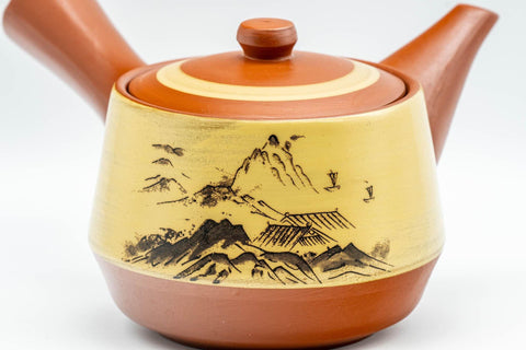 Tezumi — Japanese Tea Set - Mountainous Tokoname-yaki Debeso Kyusu with 3 Yunomi Teacups — closeup of the decoration