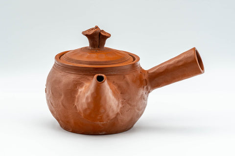 Japanese Kyusu - 不老 Itou Furo - Plum Blossoms Tokoname-yaki Do-ake Teapot - 250ml - three-quarter view from the spout side