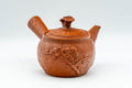 Japanese Kyusu - 不老 Itou Furo - Plum Blossoms Tokoname-yaki Do-ake Teapot - 250ml - side view of the hand-formed red teapot with plum blossom decoration