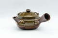 Tezumi — Japanese Kyusu - 萬古焼 Green Ash Glazed Banko-yaki Teapot - 250ml — three-quarter view from the opposite side