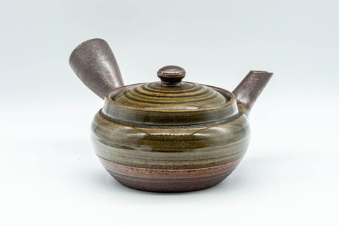 Tezumi — Japanese Kyusu - 萬古焼 Green Ash Glazed Banko-yaki Teapot - 250ml — top-down view of the lid
