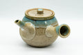 Tezumi — Japanese Kyusu - 上野焼 Turquoise Drip Glazed Agano-yaki Teapot - 325ml — side view showing the spout