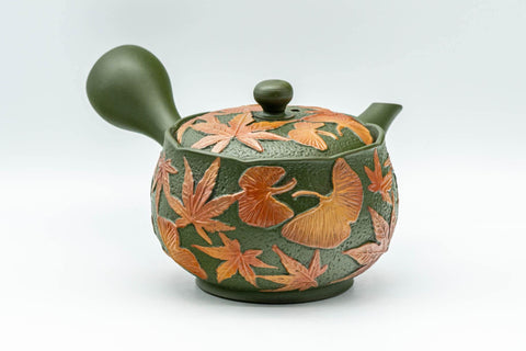 Tezumi — Japanese Kyusu - Ginko Maple Leaf Tokoname-yaki Teapot  - 260ml — three-quarter view