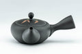 Tezumi — Japanese Kyusu - 昭萌 Shohou Koie Floral Kurodei Tokoname-yaki Obi-ami Teapot - 250ml — three-quarter view from the opposite side