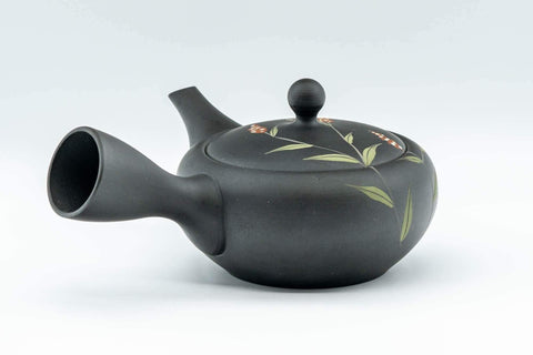 Tezumi — Japanese Kyusu - 昭萌 Shohou Koie Floral Kurodei Tokoname-yaki Obi-ami Teapot - 250ml — top-down view of the lid