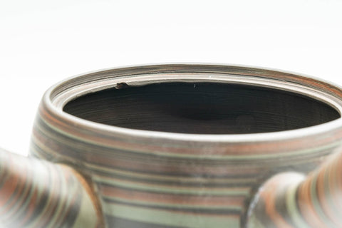Japanese Kyusu - Yamazen Green Nerikomi Teapot - 250ml - top-down view into the interior showing the marbled clay