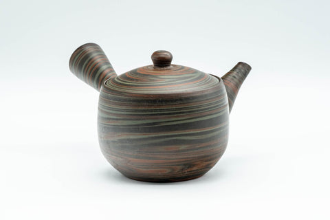 Tezumi — Japanese Kyusu - 山善 Yamazen Green Nerikomi Teapot - 250ml — side view showing the spout