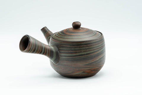 Tezumi — Japanese Kyusu - 山善 Yamazen Green Nerikomi Teapot - 250ml — top-down view of the lid