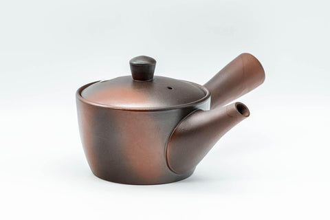 Tezumi — Japanese Kyusu - Yohen Fired Tokoname-yake Teapot - 240ml — side view with the lid and side handle