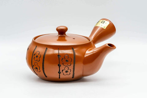 Tezumi — Japanese Kyusu - Floral Striped Tokoname-yaki Obi-ami Teapot - 320ml — three-quarter view