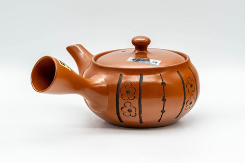 Tezumi — Japanese Kyusu - Floral Striped Tokoname-yaki Obi-ami Teapot - 320ml — three-quarter view from the opposite side