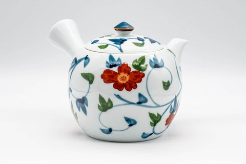 Tezumi — Japanese Kyusu - Floral White Porcelain Arita-yaki Teapot - 400ml — three-quarter view from the opposite side