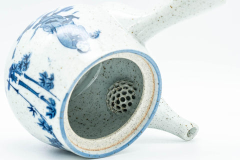 Tezumi — Japanese Kyusu - Blue and Grey Bamboo Villagers Debeso Teapot - 220ml — side profile showing the spout and handle