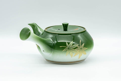 Tezumi — Japanese Kyusu - Green Momiji Porcelain Debeso Teapot - 300ml — side view showing the spout