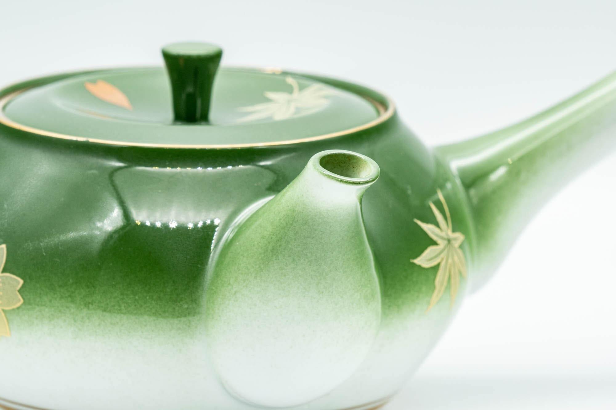 Japanese Kyusu - Green Momiji Porcelain Debeso Teapot - 300ml - Tezumi