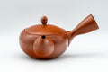 Japanese Kyusu - 高資窯 Takasuke Kiln - Sasame Filter Tokoname-yaki Teapot - 300ml - side view of the brick-red kyusu with side handle