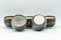 Japanese Tea Set - Drip-Glazed Debeso Kyusu Teapot with 5 Yunomi Teacups - the five drip-glazed teacups arranged together
