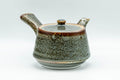 Japanese Tea Set - Drip-Glazed Debeso Kyusu Teapot with 5 Yunomi Teacups - angled view of the teapot