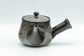 Japanese Tea Set - Yokoishi Gagyu Musashino Kyusu with 5 Yunomi - side view of the kyusu showing the side handle and spout