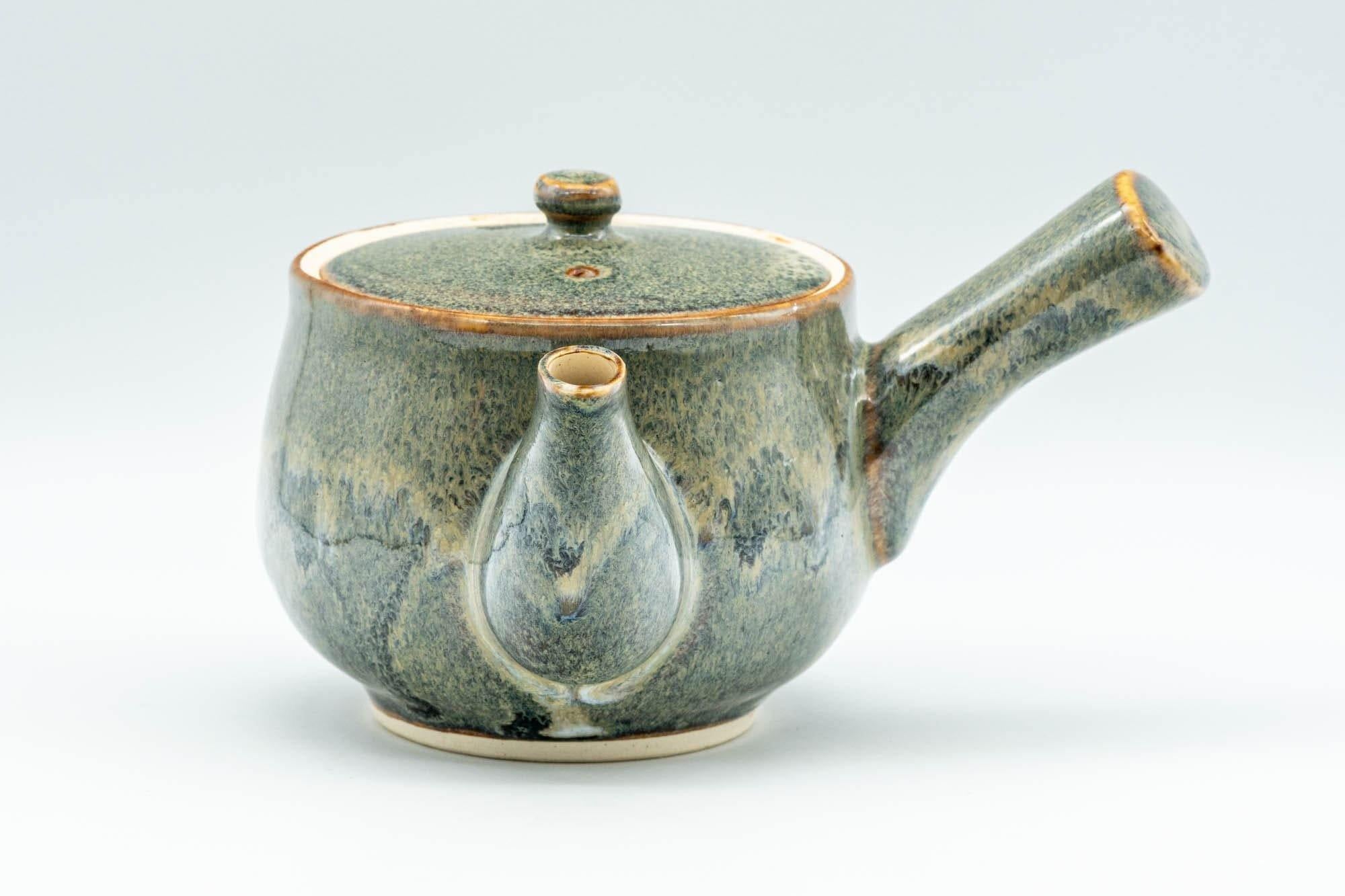 Japanese Tea Set - Green Drip-Glazed Debeso Kyusu Teapot with 5 Yunomi Teacups - Tezumi