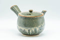 Tezumi — Japanese Tea Set - Green Drip-Glazed Debeso Kyusu Teapot with 5 Yunomi Teacups — the teapot in three-quarter view