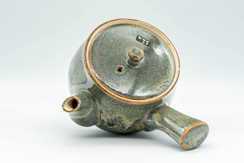 Tezumi — Japanese Tea Set - Green Drip-Glazed Debeso Kyusu Teapot with 5 Yunomi Teacups — the cups viewed from above