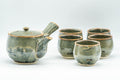 Tezumi — Japanese Tea Set - Green Drip-Glazed Debeso Kyusu Teapot with 5 Yunomi Teacups — the full set arranged together