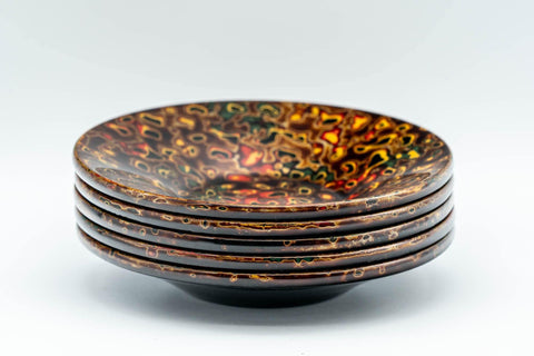 Japanese Chataku - Set of 5 唐塗 Kara-nuri Urushi Lacquer Tea Saucers - Tezumi
