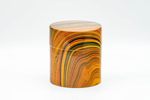 Japanese Chazutsu - Orange Marbled Lacquer Tea Canister - 200ml - Tezumi