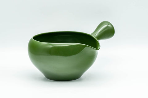 Japanese Yuzamashi - Green Ryokudei Tokoname-yaki Water Cooler - 300ml - side profile showing the spout and side handle
