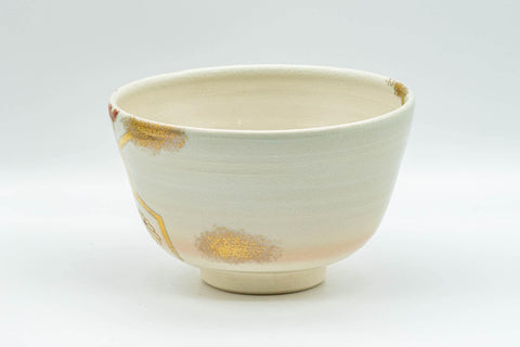 Japanese Matcha Bowl - Floral Gold Painted Kyo-yaki Chawan - 350ml - Tezumi