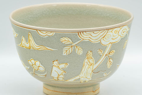 Japanese Matcha Bowl - Flowers and Villagers Kyo-yaki Chawan - 350ml