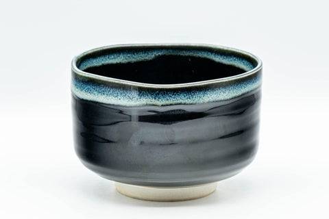 Tezumi — Japanese Matcha Bowl - Jet Black and Blue Drip-Glazed Chawan - 500ml — front view