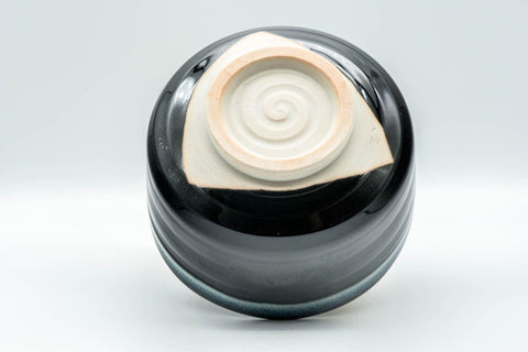 Tezumi — Japanese Matcha Bowl - Jet Black and Blue Drip-Glazed Chawan - 500ml — top-down view of the interior