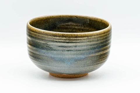 Japanese Matcha Bowl - Blue Hare's Fur Glazed Green Striped Chawan - 450ml - Tezumi