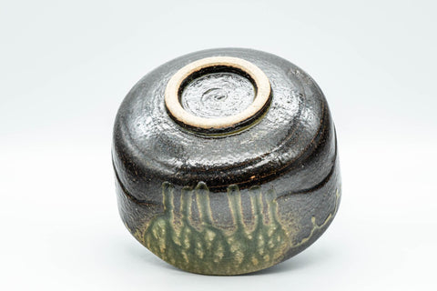 Japanese Matcha Bowl - Green Ash-Glazed Wabi-Sabi Chawan - 350ml - angled view of the underside showing the foot
